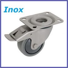 XTLS-WTE 125G-FE / Talpas inox forgó-fékes villa, műanyagfelni szürke szintetikus gumival, golyóscsapágy, 150 Kg