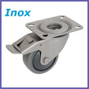   XTLS-WTE 125G-FE / Talpas inox forgó-fékes villa, műanyagfelni szürke szintetikus gumival, golyóscsapágy, 150 Kg