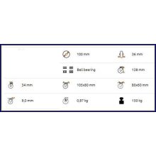 TLS-PAGU 100G-FE / Szürke elasztikus gumi kerék, nyommentes, golyóscsapágy, talpas önbeálló forgóvilla fékkel  – ipari kerék, intézményi kerék