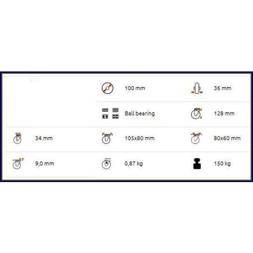 TLS-PAGU 100G-FE / Szürke elasztikus gumi kerék, nyommentes, golyóscsapágy, talpas önbeálló forgóvilla fékkel  – ipari kerék, intézményi kerék