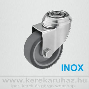   XBOS-TPA 050S-FO / INOX, hátfuratos forgó villa, szürkegumis kerék, siklócsapágy 40 Kg - intézményi kerék