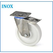 TLHX-POKS 160G-FE / INOX talpas forgó-fékes villa, poliamidkerék,inox golyóscsapágy, 700 Kg