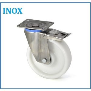  TLHX-POKS 160G-FE / INOX talpas forgó-fékes villa, poliamidkerék,inox golyóscsapágy, 700 Kg