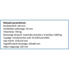 TLHX-POKS 160G-FE / INOX talpas forgó-fékes villa, poliamidkerék,inox golyóscsapágy, 700 Kg