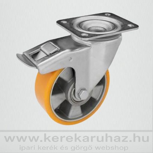 TLM-ALPU 150G-FE / Forgó-fékes nagy teherbírású ipari kerék, PU futófelület, ALU felni, golyóscsapágy 500 Kg
