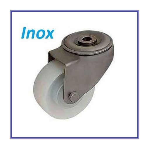 XOLS-POB 100G-FO / INOX, hátfuratos, forgó villa, poliamid kerék, golyóscsapágy, 200 Kg