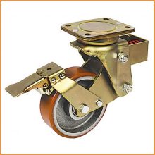 TLHR-OVPU 150G-FE / RUGÓS villaszerkezet, talpas forgó-fékes villa, öntöttvas felni, poliuretán futófelület, 700 kg