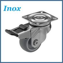 XBTL-TPATS 50S-FE – Talpas forgó-fékes villa, INOX, szürke gumi, nyommentes, siklócsapágy, 50 Kg.