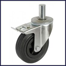 CSA-ND-V200T-FE / Csapos(27*65 mm) forgó-fékes villa, Műanyag felni,tűgörgő, fekete gumi futófelület, 205 Kg
