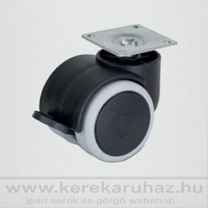   BGTL-PPU 50-FE / bútorgörgő, talpas, forgó-FÉKES, szintetikus szürke gumifutófelület