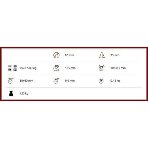 TLS-PAPU 080S-FI / talpas FIX PU futófelület, PA felni siklócsapágy 150 Kg