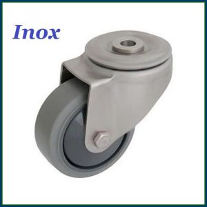   XBOS-WTE 100G1-FO – INOX hátfuratos forgó villa, nyommentes szürke futófelület, golyóscsapágy. 100 Kg