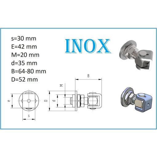 AFAX M20-INOX állítható forgáspont kör lappal szárnyas kapuhoz