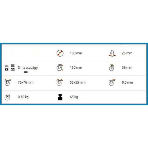 BTL-PG 100-FE / 100 mm talpas, forgó-fékes, szintetikus kék gumi műa.felni siklócsapágy 65 Kg