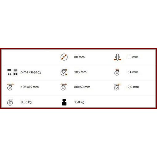 TLS-PAPU 080S-FO / talpas, forgó villás ipari kerék, PU futófelület, PA felni siklócsapágy 150 Kg