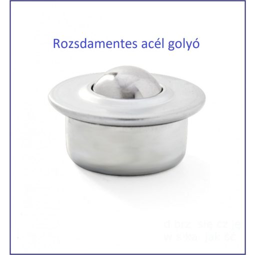 Peremes, süllyeszthető, golyós görgő préselt acéllemez házban, INOX acélgolyóval -GG-KU30-IK 