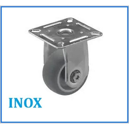 XBTL-TPATS 075S-FI – Talpas fix villa, INOX, szürke gumi, nyommentes, siklócsapágy, 60 Kg