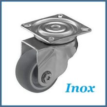 XBTL-TPAHS 50S-FO – Talpas forgó villa, INOX, szürke gumi, nyommentes, siklócsapágy, 50 Kg forgóvillás kerék, önbeálló kerék, forgózsámolyos kerék, forgó kerék, kisbútor kerék, műszerkocsi kerék.