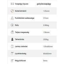 TLS-PAGU 125G-FI /Szürke elasztikus gumi kerék, nyommentes, golyóscsapágy, talpas fix villaszerkezet – ipari kerék, intézményi kerék