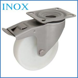   TLEX-PA 200S-FE / INOX talpas forgó-fékes villa,Poliamid kerék, siklócsapágy, 400 Kg