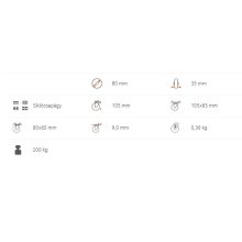 XTLS-POB 080S-FI / INOX talpas fix villa, poliamid kerék, siklócsapágy, 200 Kg