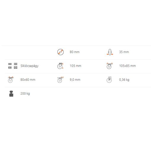 XTLS-POB 080S-FI / INOX talpas fix villa, poliamid kerék, siklócsapágy, 200 Kg