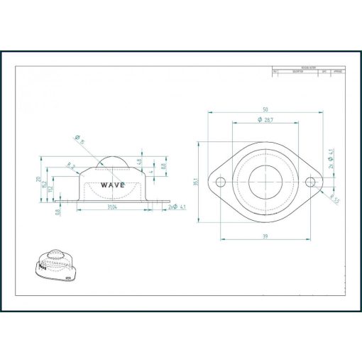 GG-KUA-15-AP / Golyós görgő, TALPAS, préselt acéllemez házban, rögzítő furattal, műanyag golyóval