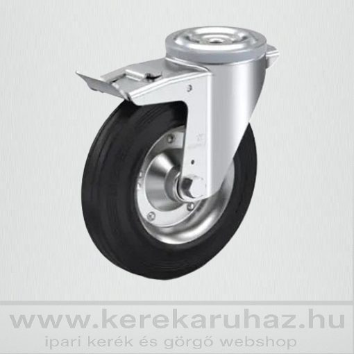 OLS-FEGU 200R-FE / hátfuratos forgó-fékes villa, feketegumis fémfelnis tűgőrgős 230 Kg - ipari kerék