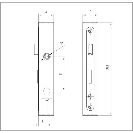 Kapuzár komplett (tok+zár) 60x40 mm