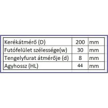 PUR 200x30/8-44 SZF /Rollátor alapkerék, szürke nyommentes futófelület, golyóscsapágy