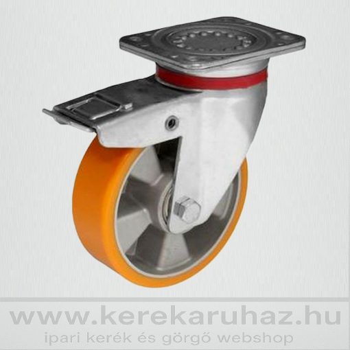 TLH-ALPU 200G-FE /talpas forgó-fékes villa, PU futófelület, golyós csapágy- Nagy teherbírású ipari kerék poliuretán futófelület 800 Kg forgóvillás kerék, önbeálló kerék, forgózsámolyos kerék, forgó kerék, 