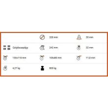 TLH-ALPU 200G-FE /talpas forgó-fékes villa, PU futófelület, golyós csapágy- Nagy teherbírású ipari kerék poliuretán futófelület 800 Kg forgóvillás kerék, önbeálló kerék, forgózsámolyos kerék, forgó kerék, 