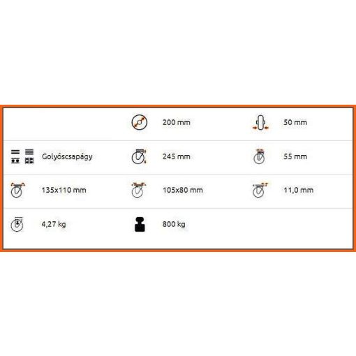 TLH-ALPU 200G-FE /talpas forgó-fékes villa, PU futófelület, golyós csapágy- Nagy teherbírású ipari kerék poliuretán futófelület 800 Kg forgóvillás kerék, önbeálló kerék, forgózsámolyos kerék, forgó kerék, 