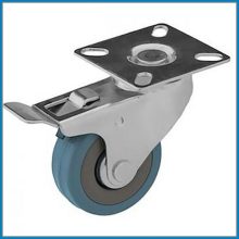 BTL-PG 050-FE / Intézményi kerék forgóvillás, fékes, kék nyommentes gumival talpas felfogatással.