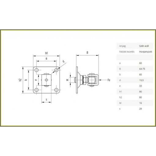 Forgáspont talpas állítható AFT M16, kapuzsanér.Szárnyaskapu zsanér AFT M16