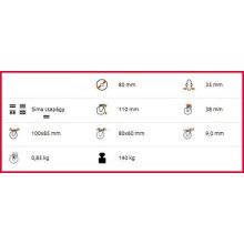 TLSH-TRMTW 080S-FO / Hőálló kerék, talpas.forgóvilla, siklócsapágy  -40C°/+280 C°   140 Kg  - Hőálló kerék, Sütőkocsi kerék
