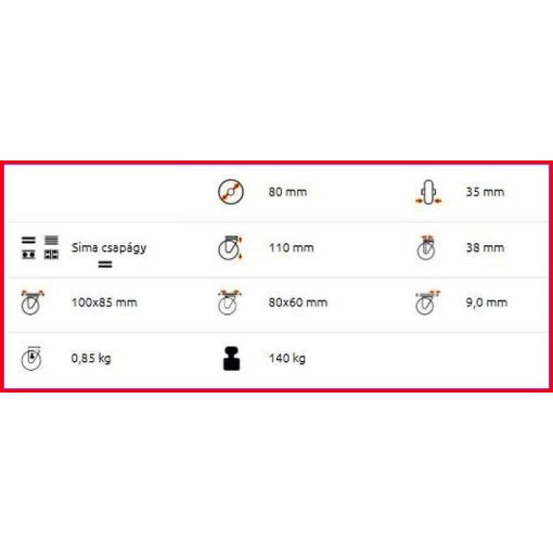 TLSH-TRMTW 080S-FO / Hőálló kerék, talpas.forgóvilla, siklócsapágy  -40C°/+280 C°   140 Kg  - Hőálló kerék, Sütőkocsi kerék