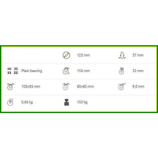 TLS-PPA 125S-FO / talpas forgó poliamid, siklócsapágy 150 Kg, ipari kerék