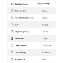 TLM-ALGU 080G-FI / talpas fix villa, fekete gumi, ALU.felni, golyóscsapágy 150 Kg