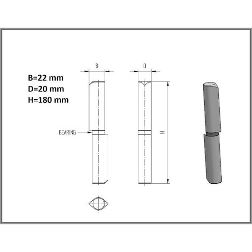 DPCS-180x20 mm – Hegeszthető diópánt, csepp alakú profil (I)