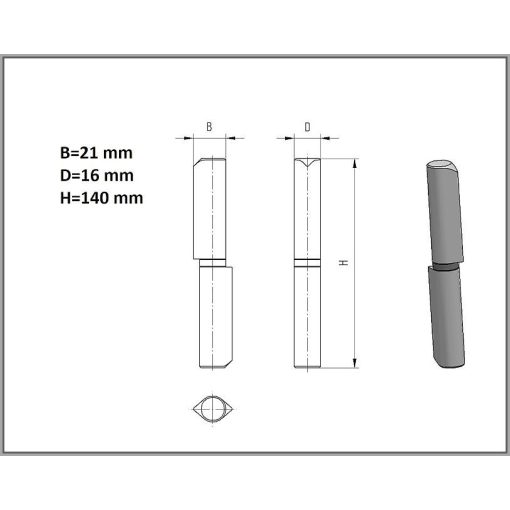 DPCS-140x16 mm – Hegeszthető diópánt, csepp alakú profil (I)