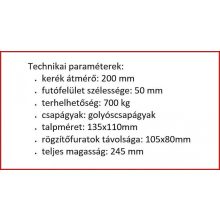TLH-MPA 200G-FE / talpas forgó-fékes villa, Lágy poliuretán futófelület (75º ShA), alumínium felni, golyóscsapágy, 700 Kg