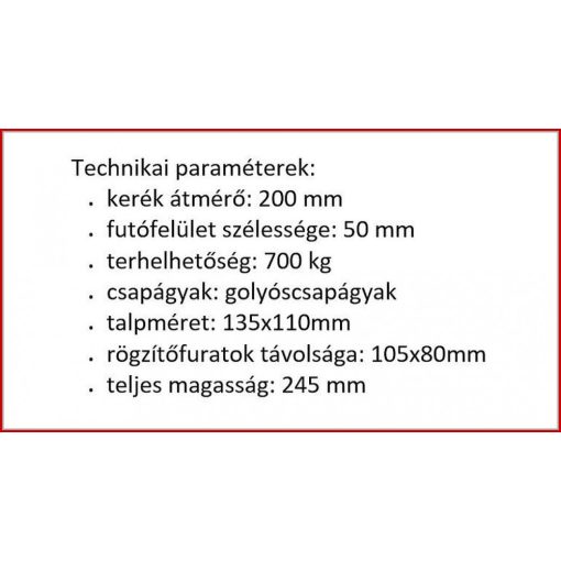 TLH-MPA 200G-FE / talpas forgó-fékes villa, Lágy poliuretán futófelület (75º ShA), alumínium felni, golyóscsapágy, 700 Kg