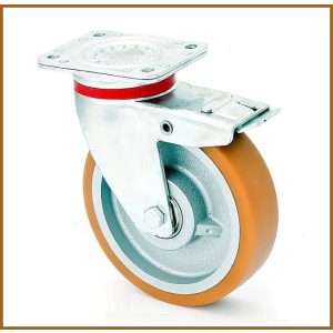   TLM-OVPU 200G-FE / Talpas forgó-fékes villa,öntöttvas felni, poliuretán futófelület, 1000 Kg