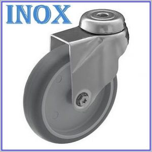   XBOS-TPAHS 125S-FO /  INOX, hátfuratos, forgó villa, szintetikus szürke gumi műa.felni siklócsapágy 80 Kg
