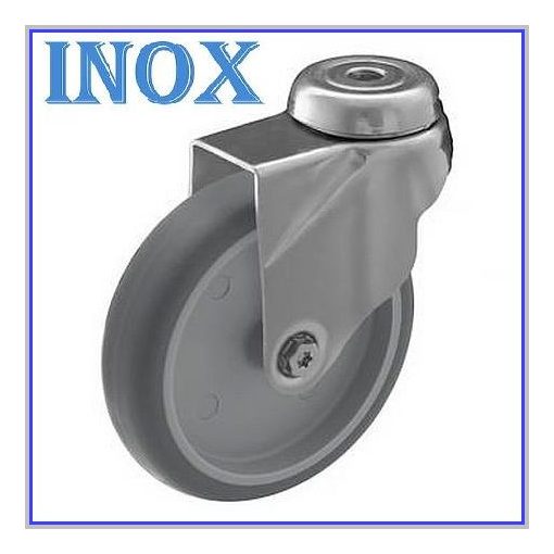 XBOS-TPAHS 125S-FO /  INOX, hátfuratos, forgó villa, szintetikus szürke gumi műa.felni siklócsapágy 80 Kg