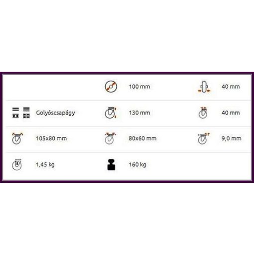 TLM ALGU 100G-FE ipari kerék fékkel 160 kg teherbírás golyóscsapágy