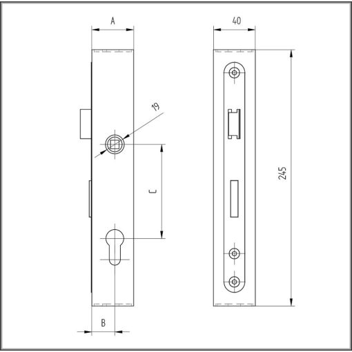Kapuzár komplett (tok+zár) 40x40 mm-es zártszelvényhez, behegesztős
