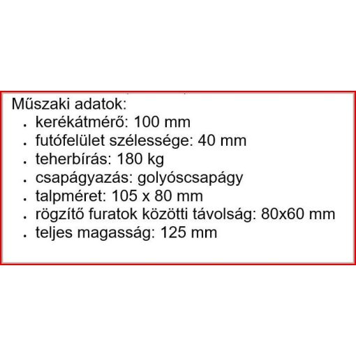 TLS-MPA 100G-FO / talpas forgó villa, Lágy poliuretán futófelület (75º ShA), alumínium felni, golyóscsapágy, 180 Kg - ipari kerék