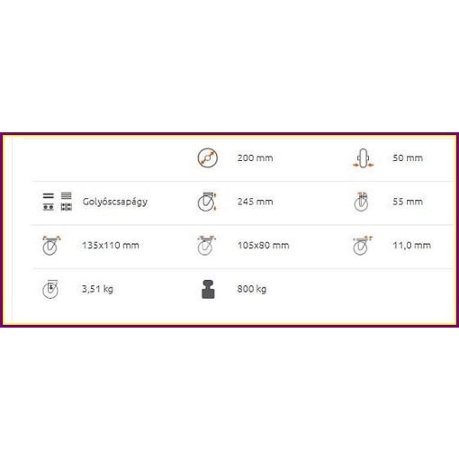 TLHM-PA 200G-FO / Talpas forgó villa, poliamid kerék, golyóscsapágy, 800 Kg